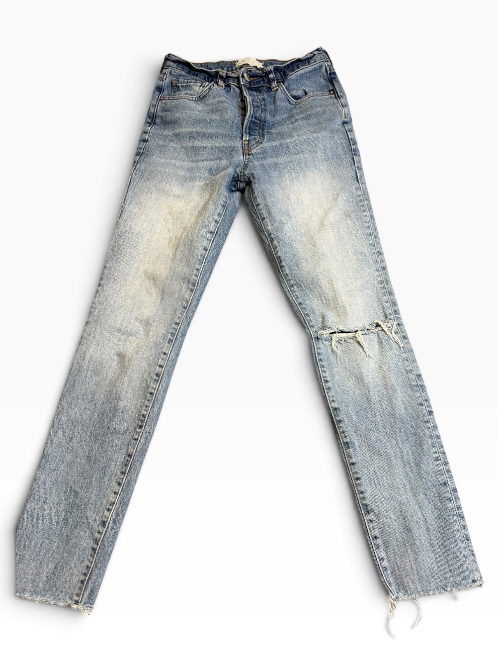 We The Free Free People Jeans 26 Distressed Straight Leg Raw Hem Blue EUC